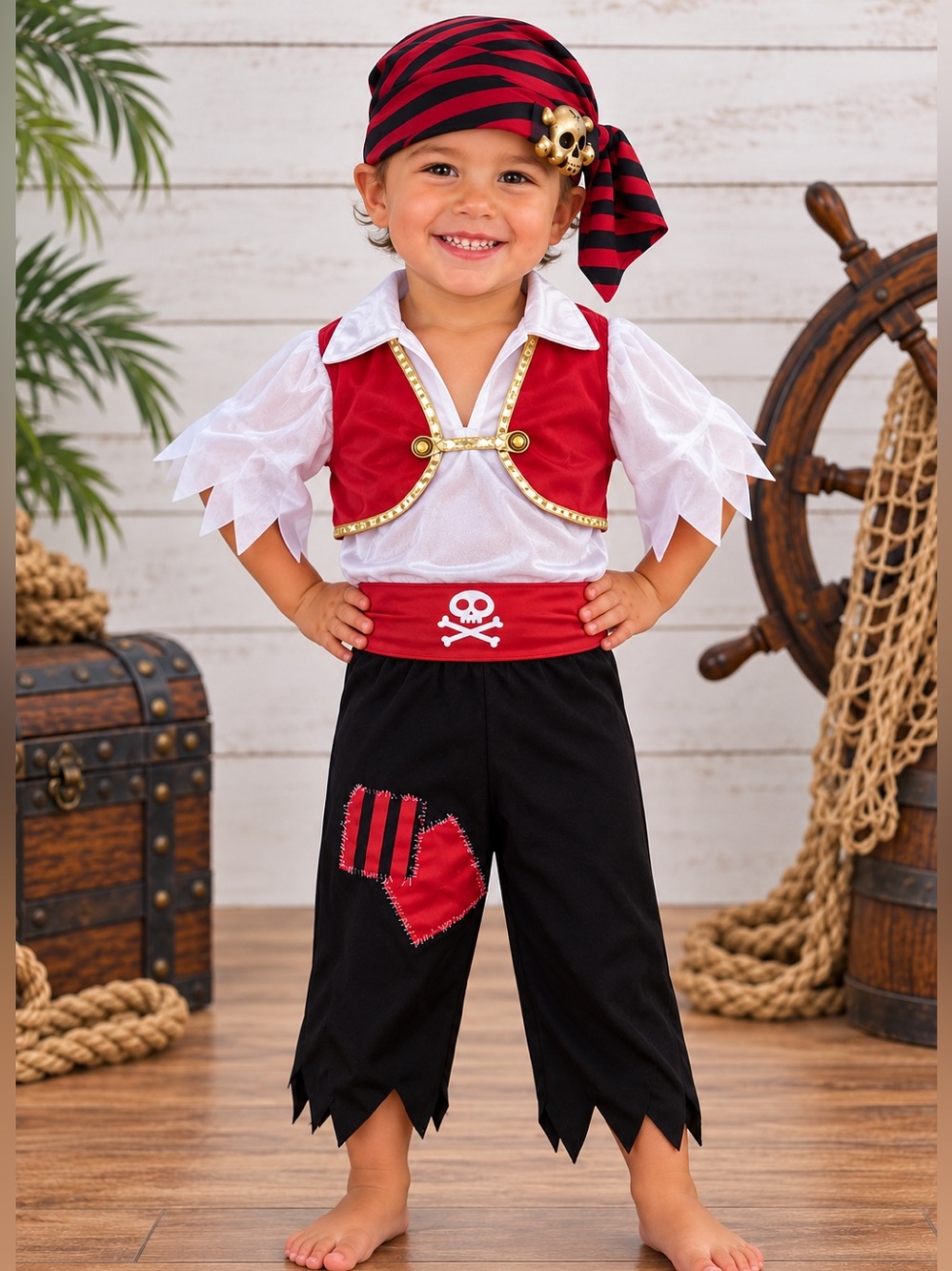 🏴‍☠️ Kids Pirate Halloween Costume 2T-3T Shirt Pants Sash Head Wrap